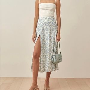 reformation zoe side slit midi skirt